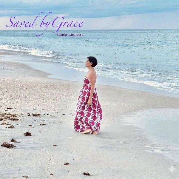 Saved by Grace single artwork: Linda on the shoreline looking out over the water
